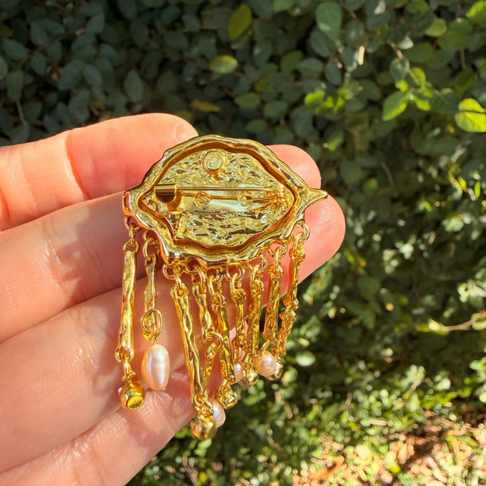 Brooch Gold Eye Pendant with Pearls - Picture 5 of 5